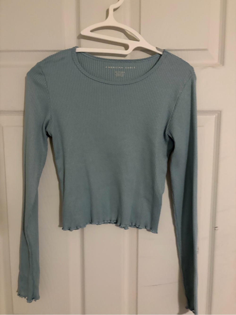 American Eagle Outfitters Sky Blue Ribbed Long Sleeve Top